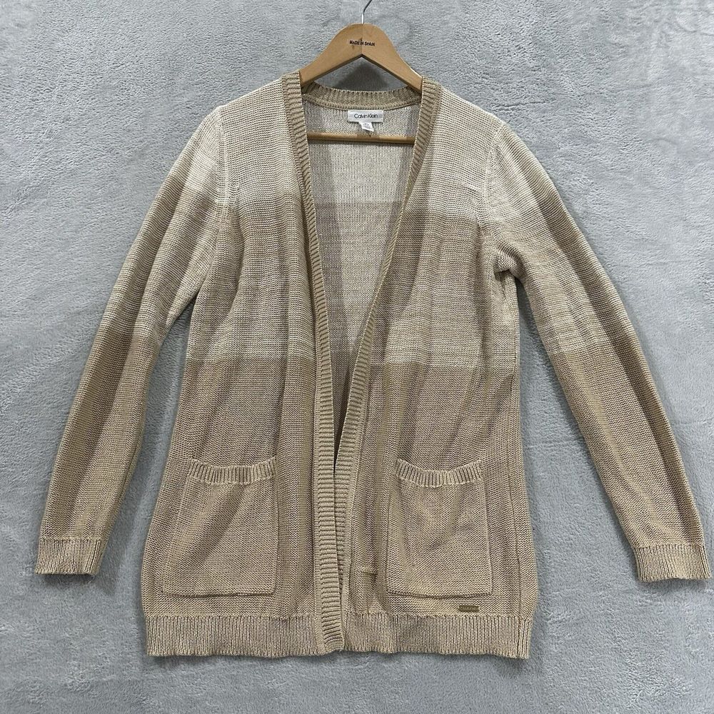 Calvin Klein CK Cardigan Women's Small Open Front Beige Fall Long Sleeve
